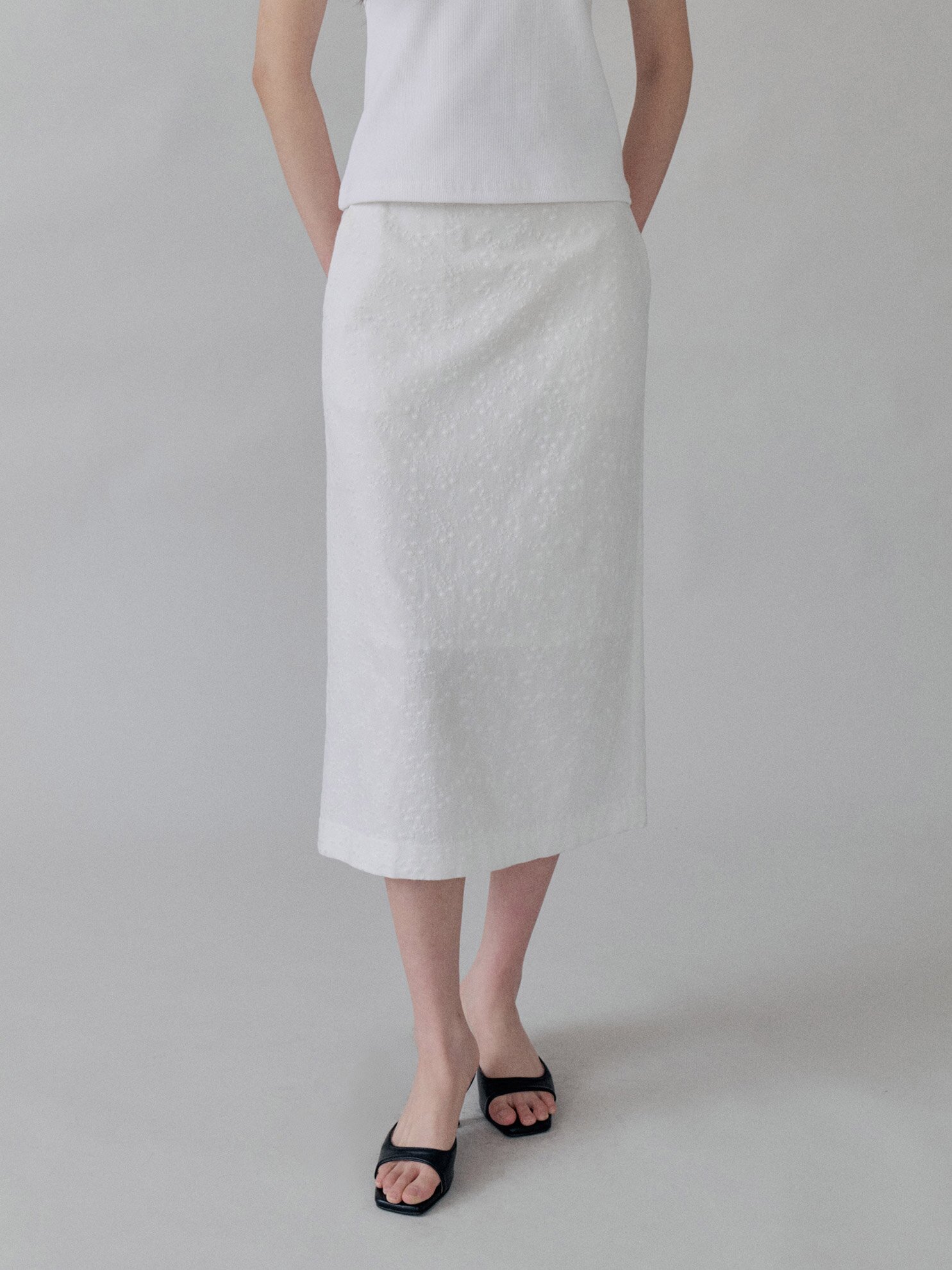 Floral Straight Skirt_WHITE