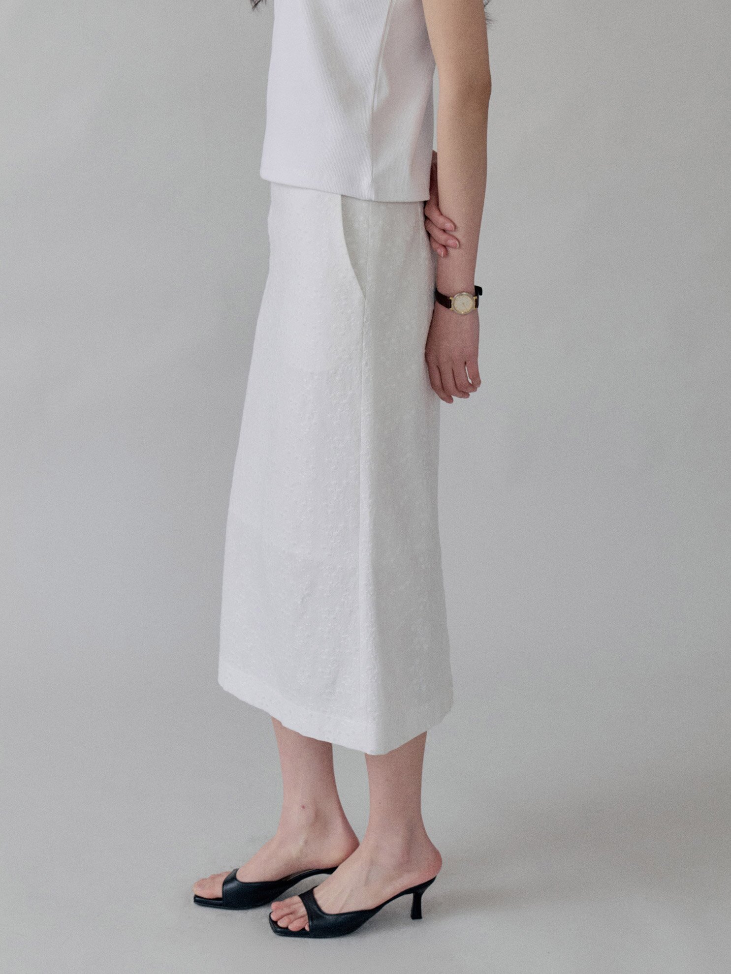 Floral Straight Skirt_WHITE