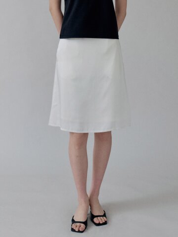 Viscose Satin A-Line Midi Skirt_IVORY