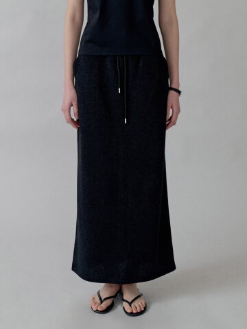 Pile Jersey Maxi Straight Skirt_BLACK