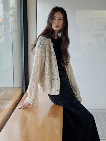 Net Cotton Cardigan_IVORY
