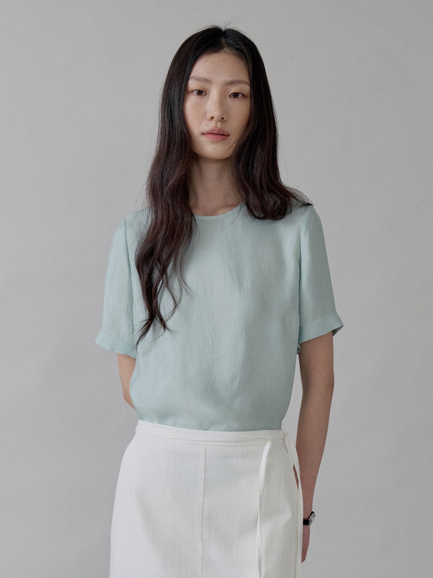 CRACK HALF SLEEVES BLOUSE_MINT