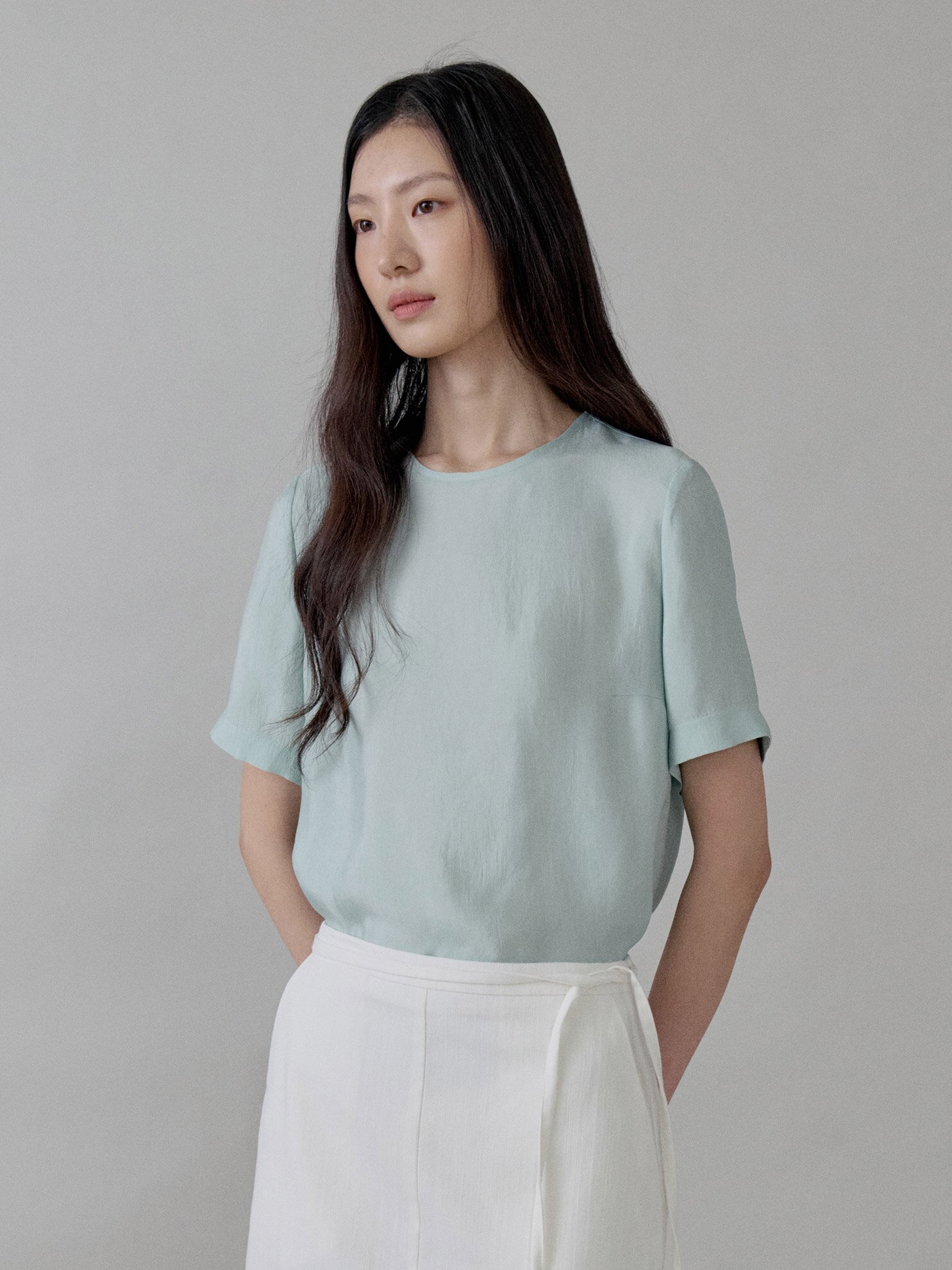 CRACK HALF SLEEVES BLOUSE_MINT