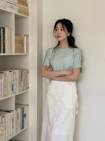 CRACK HALF SLEEVES BLOUSE_MINT