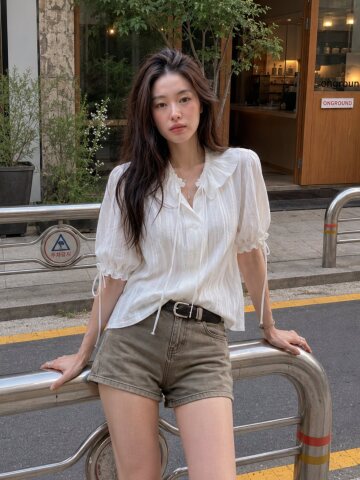 자가드 프릴 카라블라우스_WHITE