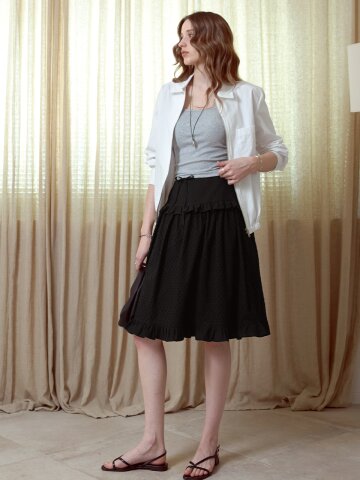 블럭 도트 셔링스커트_BLACK