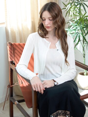 [SET] 리브드 투버튼 가디건세트_WHITE