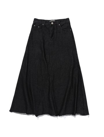 맥시 데님 컷오프 A라인 롱 스커트 (흑청)