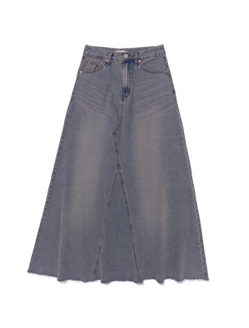 맥시 데님 컷오프 A라인 롱 스커트 (연청)