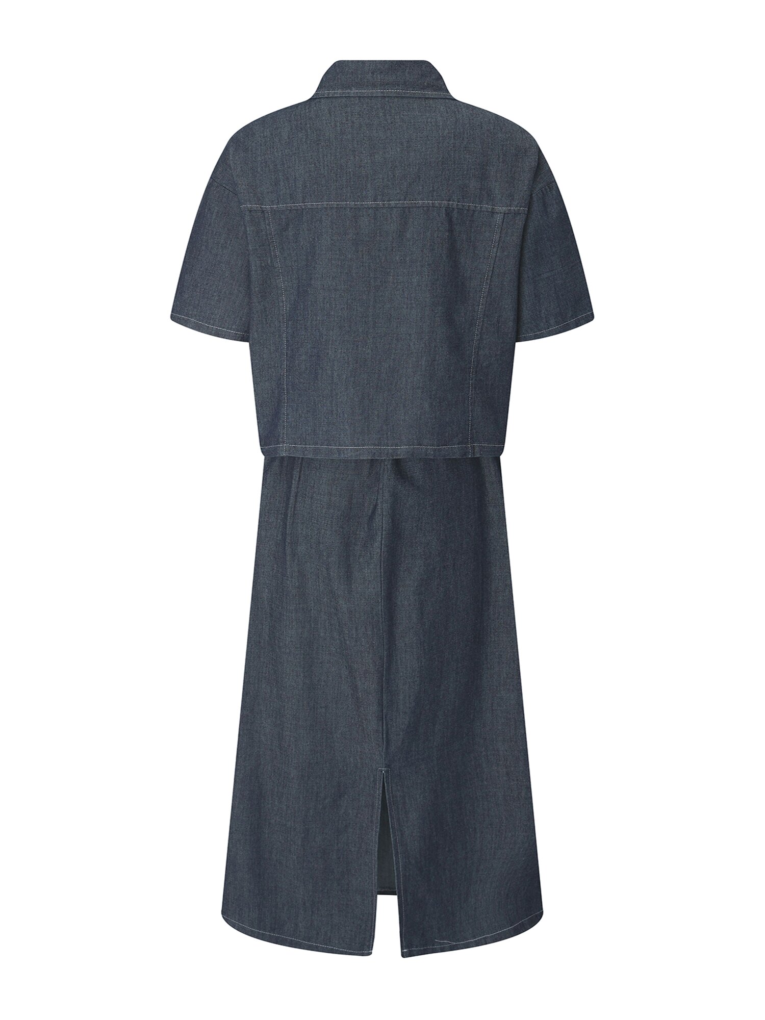 데님 칼라넥 플레어 투피스 (DARK BLUE)