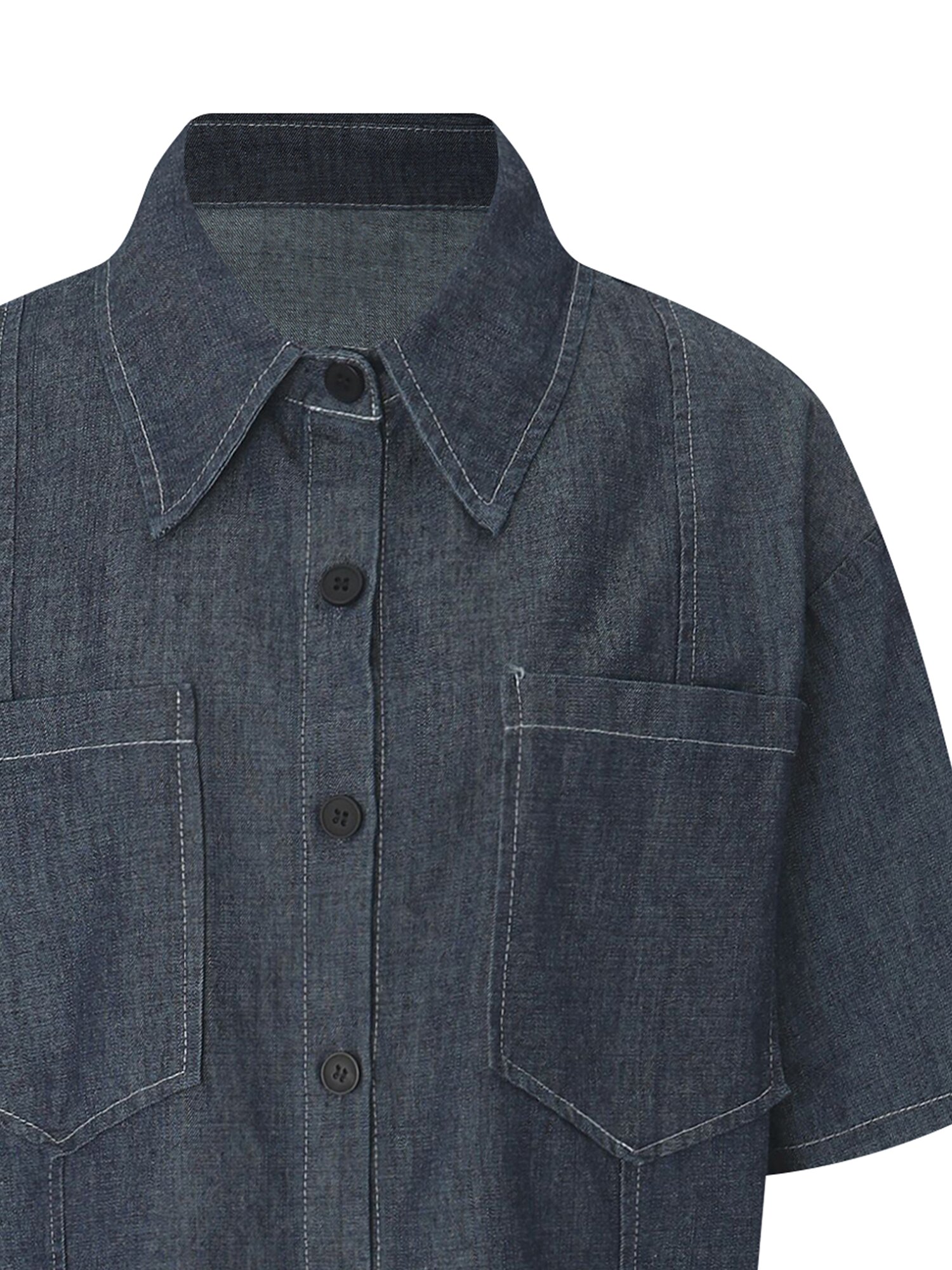 데님 칼라넥 플레어 투피스 (DARK BLUE)