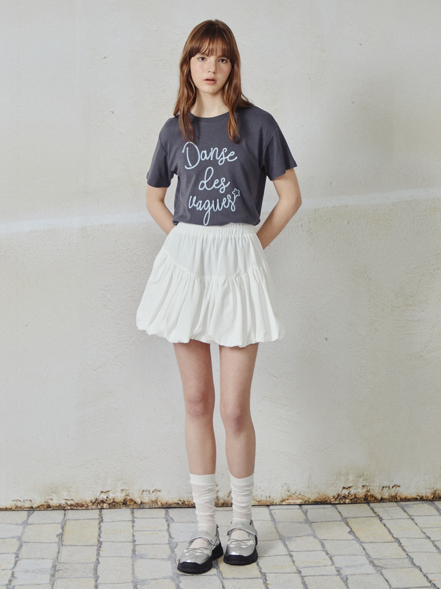 밴딩 볼륨 미니 스커트 (WHITE)