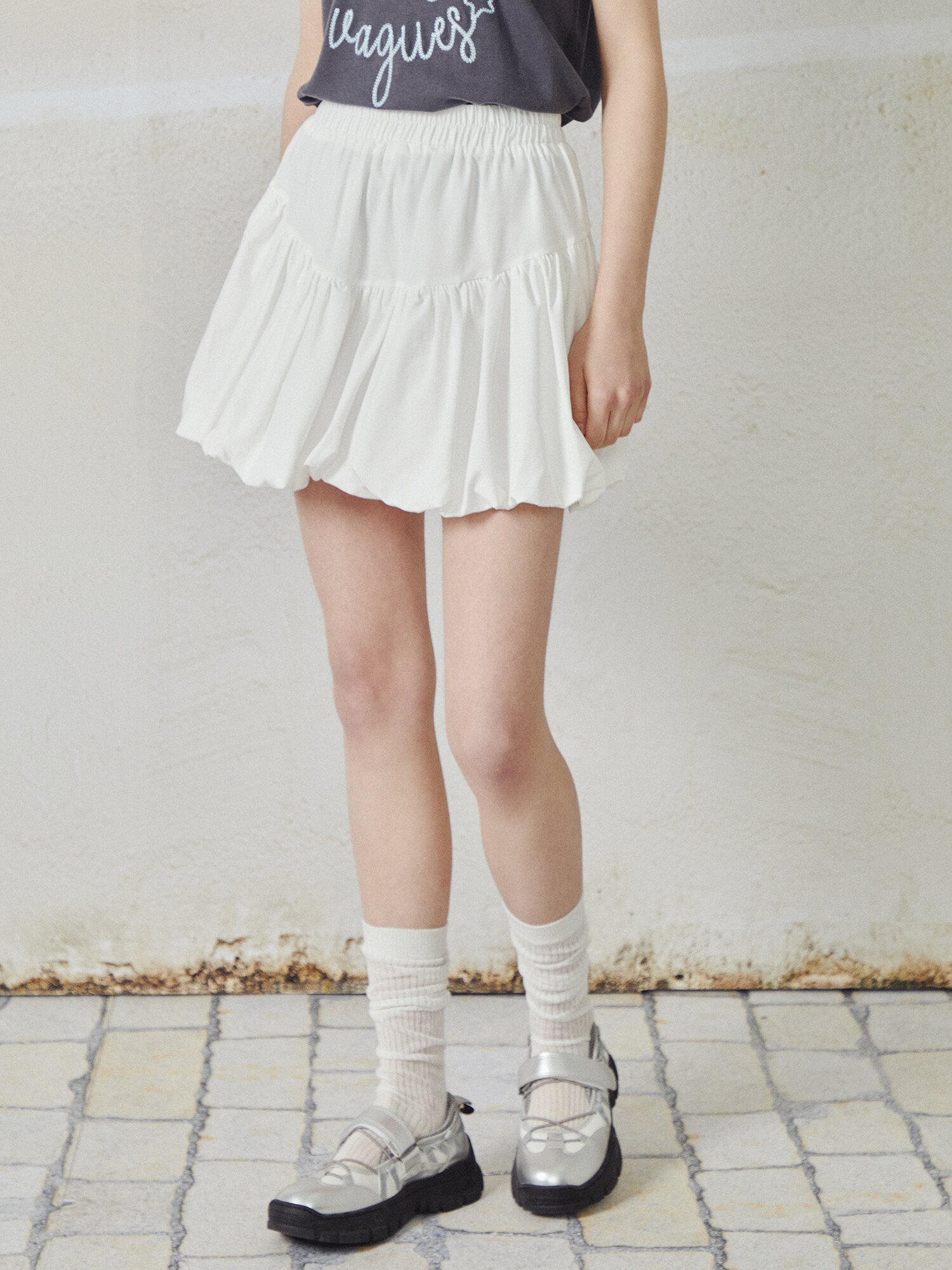 밴딩 볼륨 미니 스커트 (WHITE)