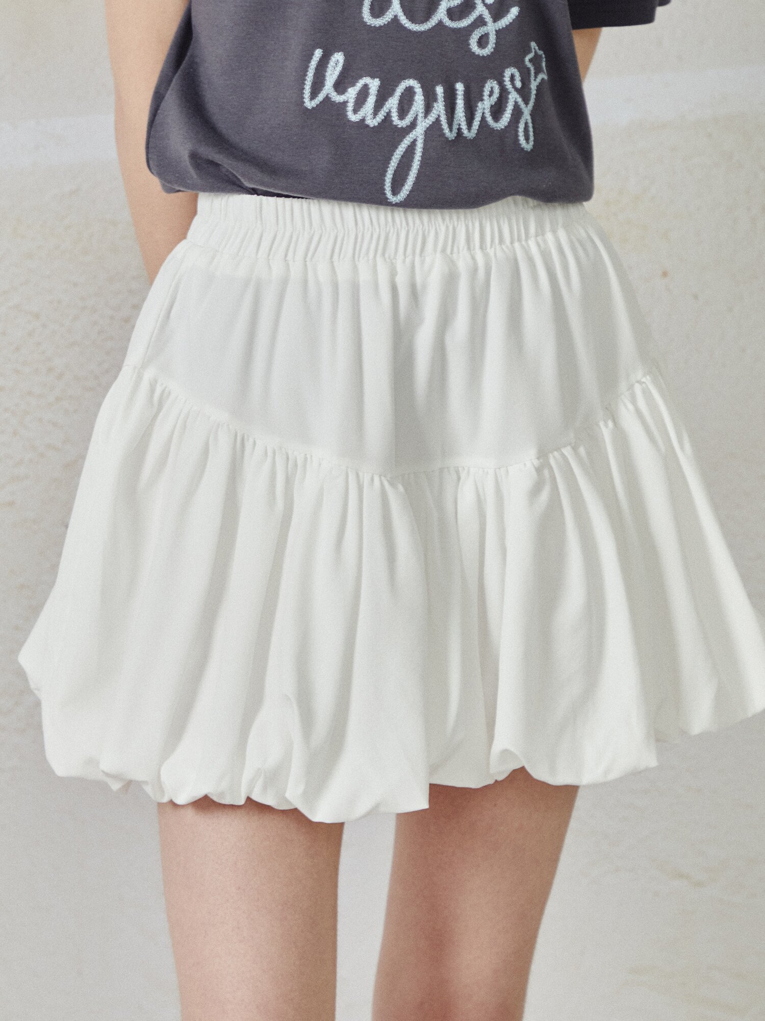 밴딩 볼륨 미니 스커트 (WHITE)