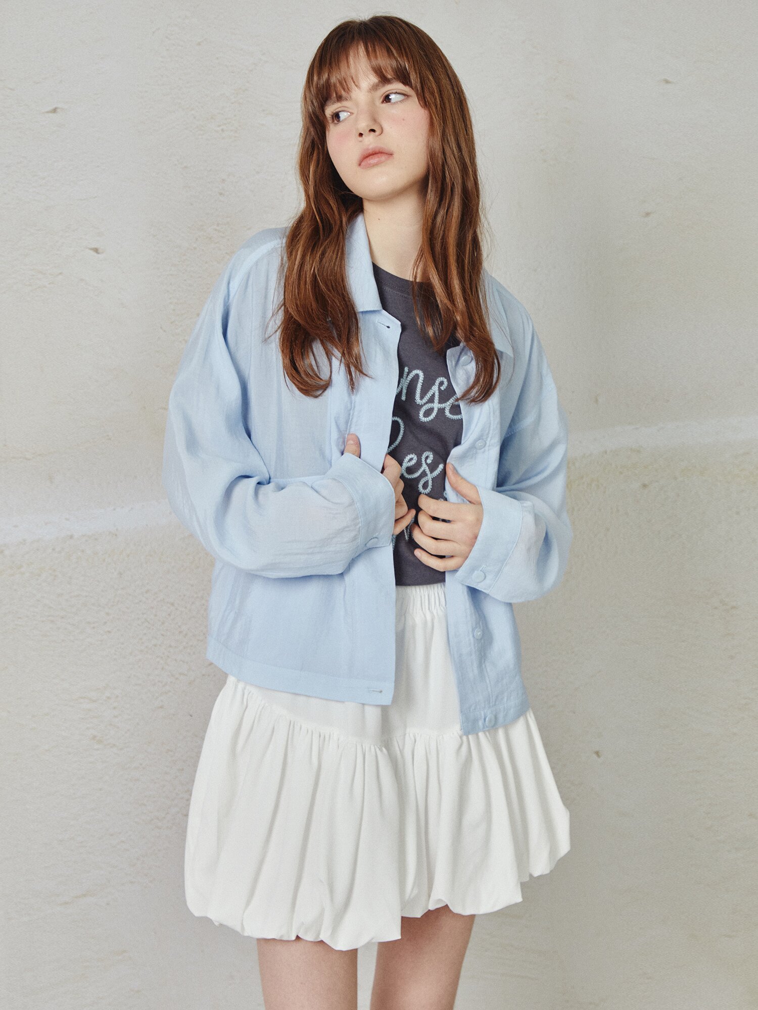 밴딩 볼륨 미니 스커트 (WHITE)