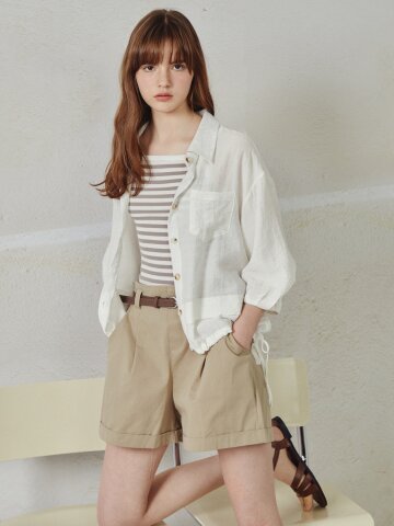 린넨 블렌드 셔츠 칼라 블라우스 