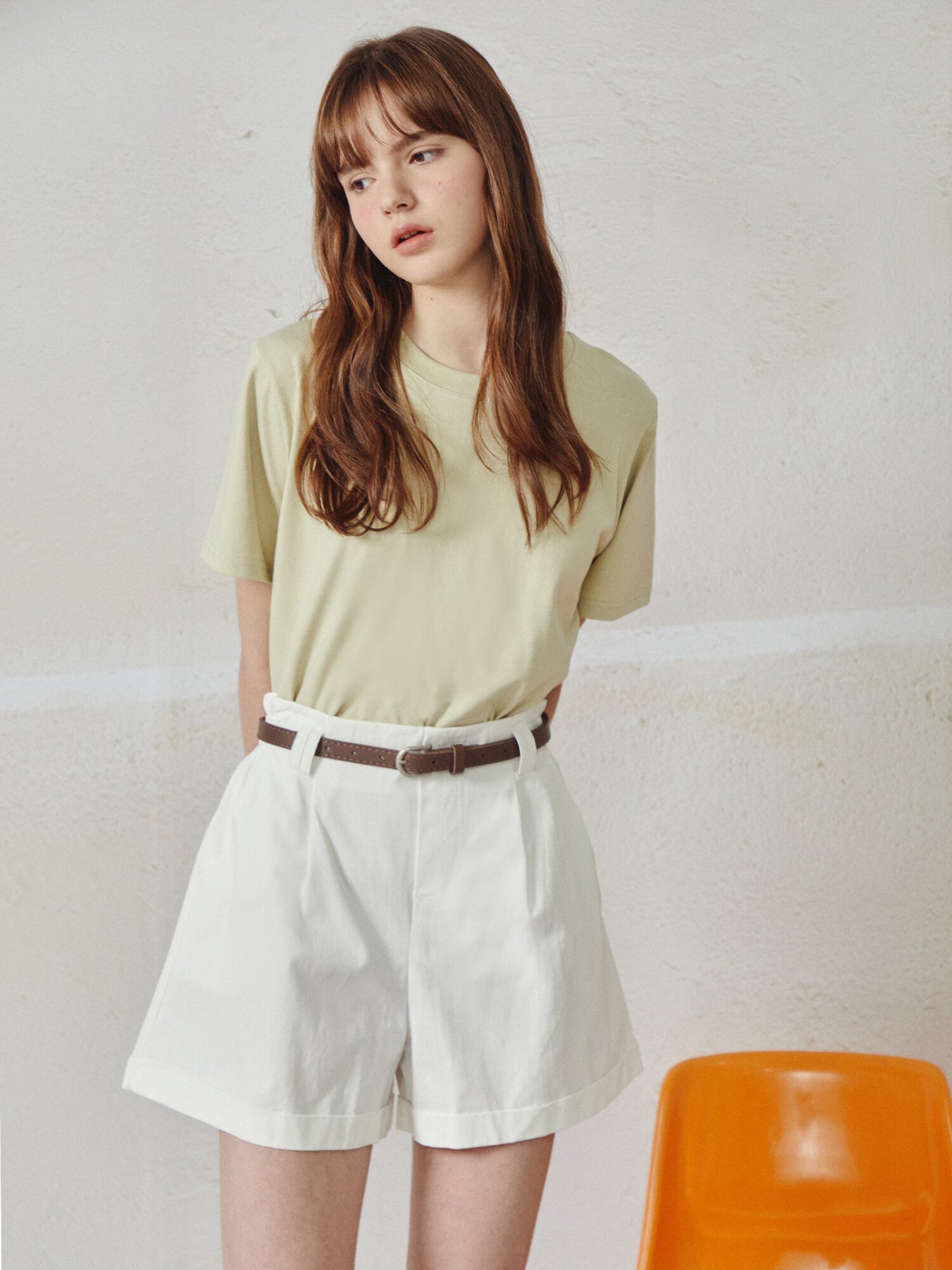 스판 블렌드 라운드넥 티셔츠 (YELLOW GREEN)