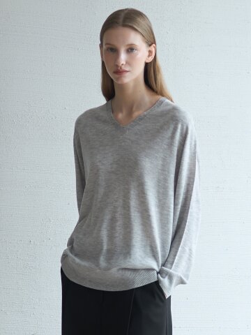 Wholegarment Wool V-Neck Knit_Gray