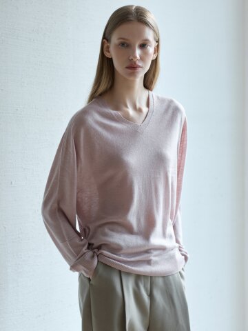 Wholegarment Wool V-Neck Knit_Pink
