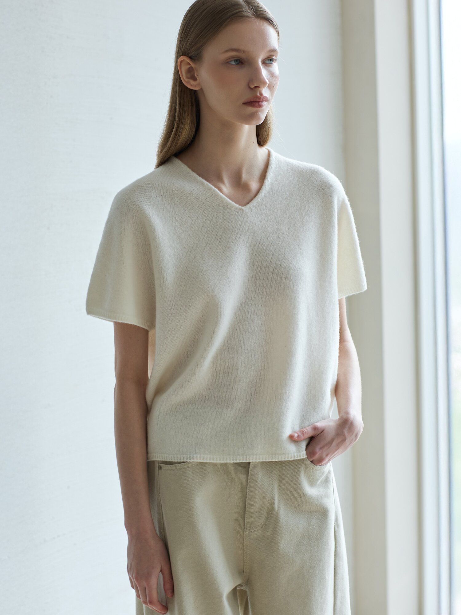 Wholegarment Wool Short Sleeve Knit_Ivory
