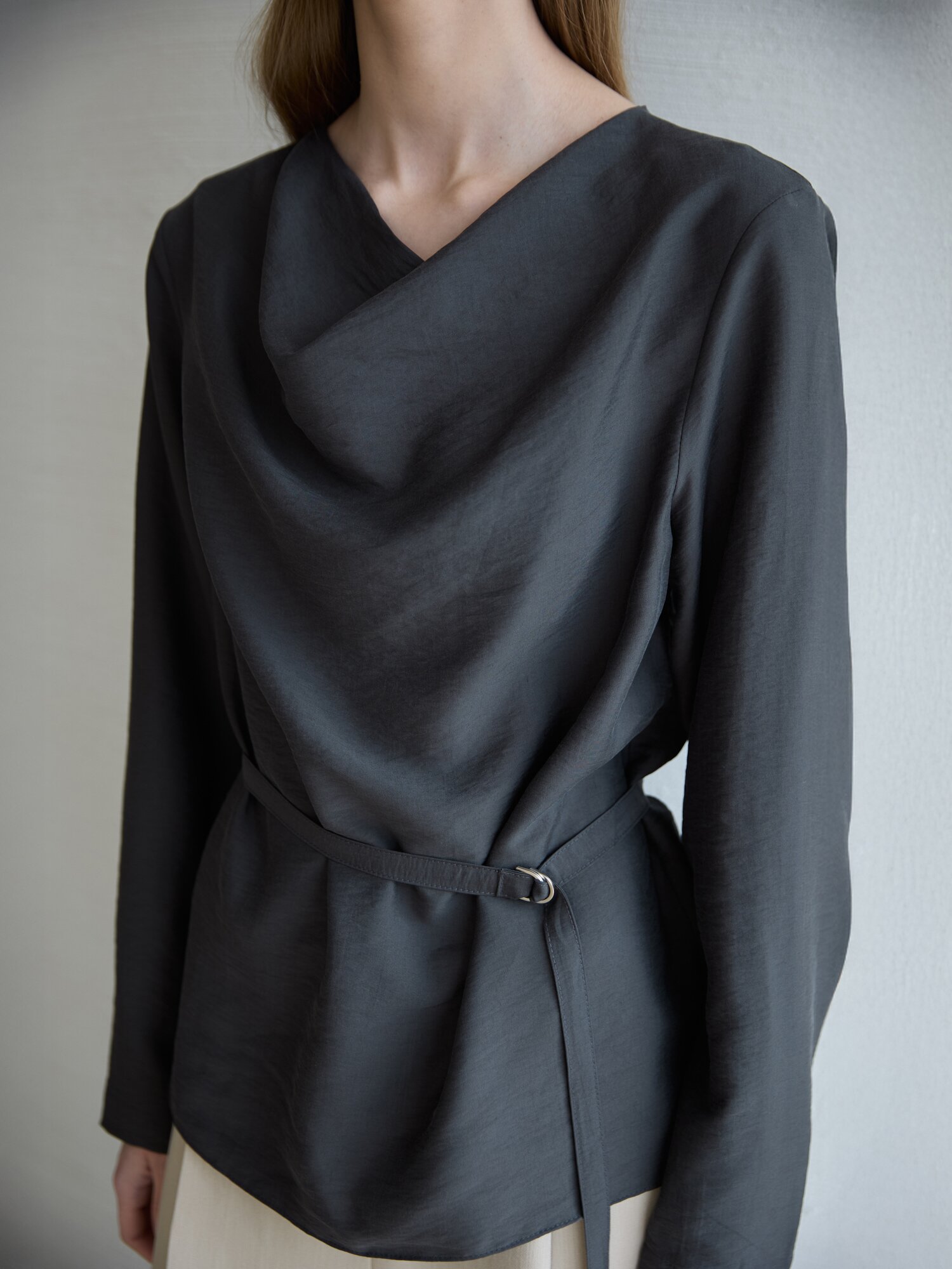 Cowl Neck Blouse_Dark Gray
