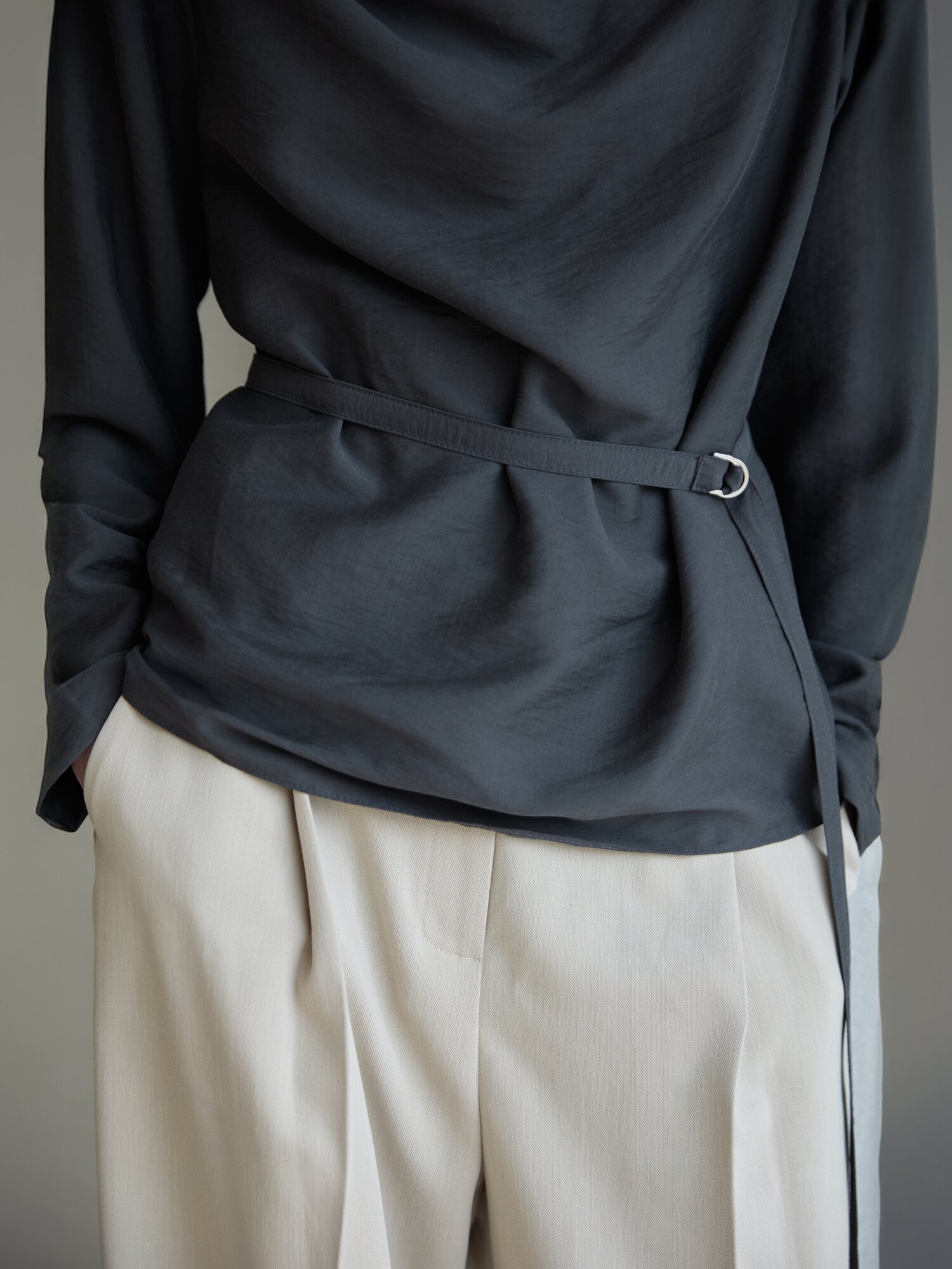 Cowl Neck Blouse_Dark Gray