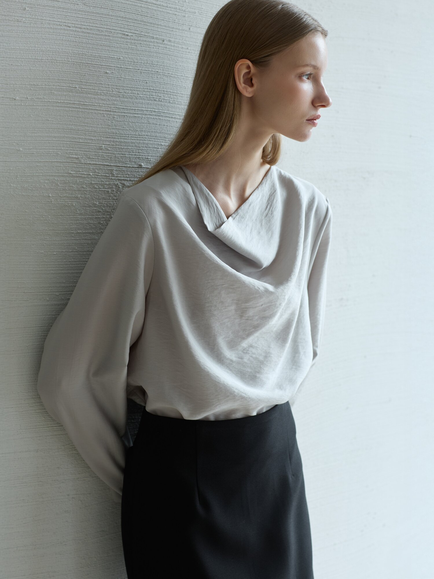 Cowl Neck Blouse_Cerulean Gray