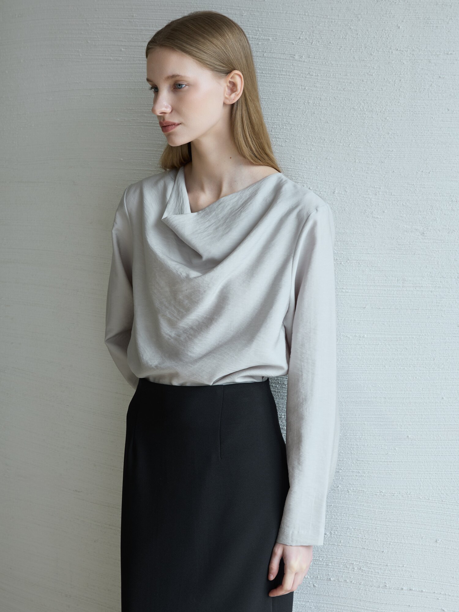 Cowl Neck Blouse_Cerulean Gray
