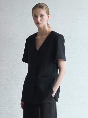 Line tweed Jacket_Black