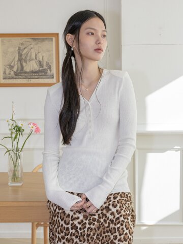 LS_Slim fit henley knit top_4color