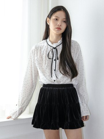 LS_Velvet ribbon dot blouse_2color