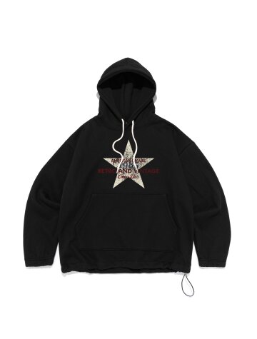 레트로 빈티지 스타 스트링 후드티셔츠 (블랙)