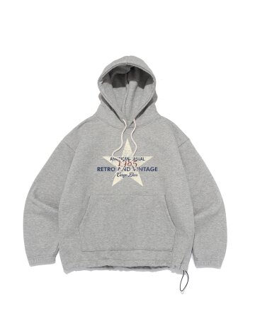 레트로 빈티지 스타 스트링 후드티셔츠 (그레이)