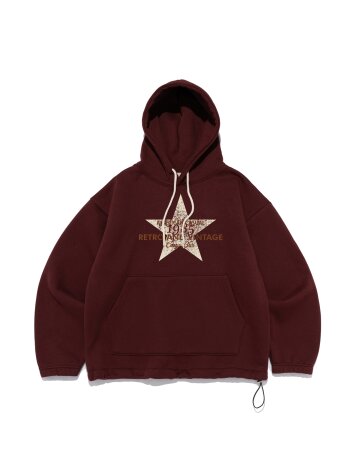 레트로 빈티지 스타 스트링 후드티셔츠 (와인)
