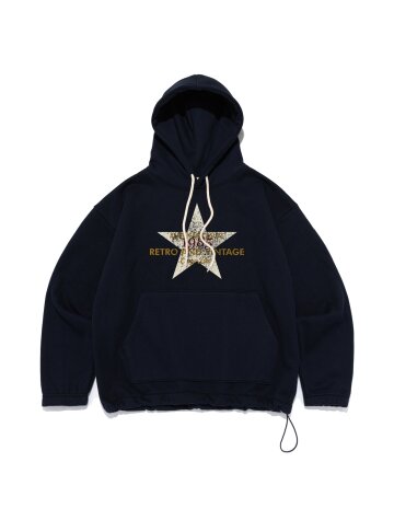 레트로 빈티지 스타 스트링 후드티셔츠 (네이비)