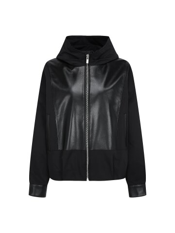 레더 배색 후드 집업 점퍼 