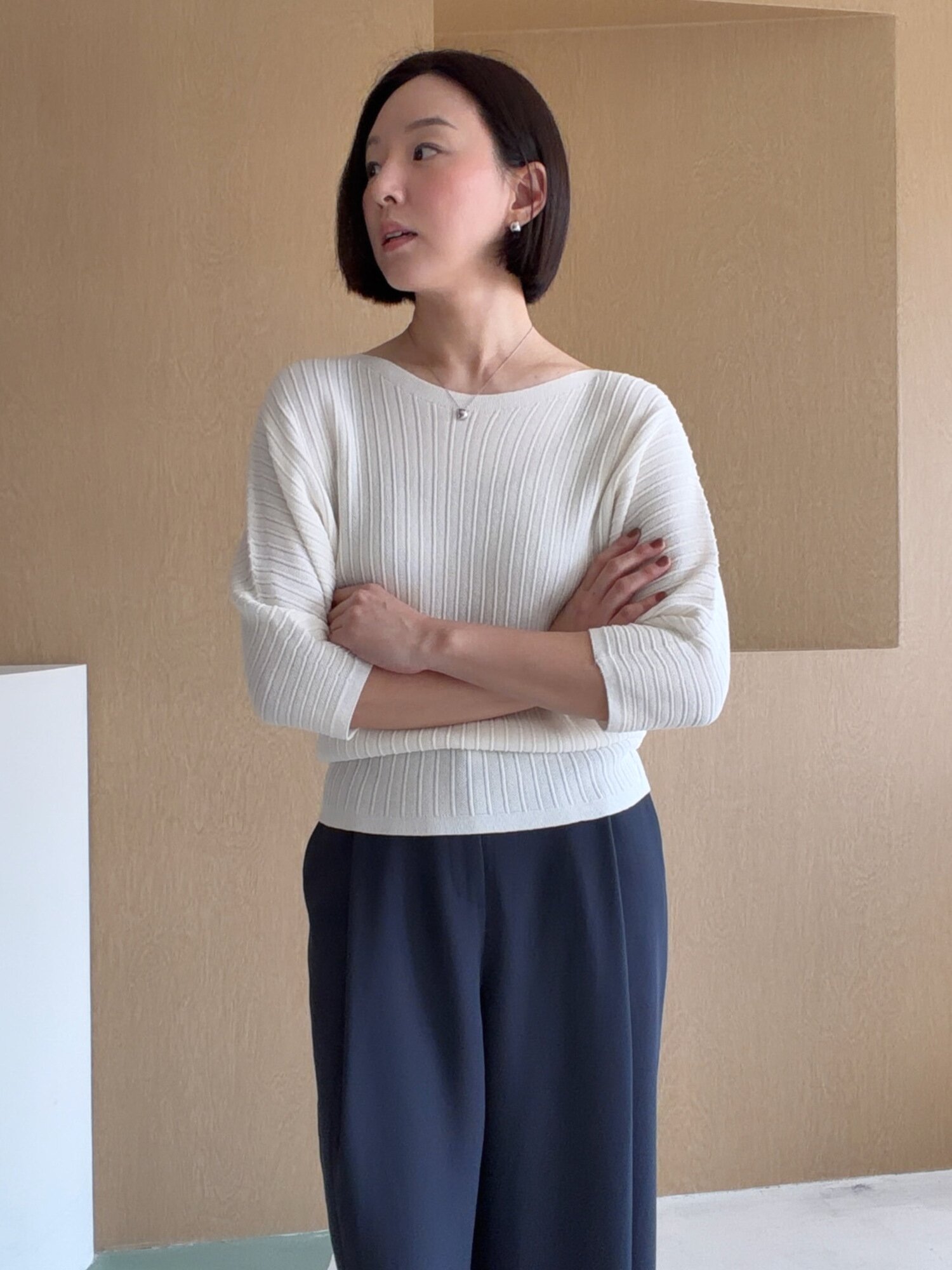 홀가먼트 돌먼 슬리브 풀오버 니트 (IVORY)