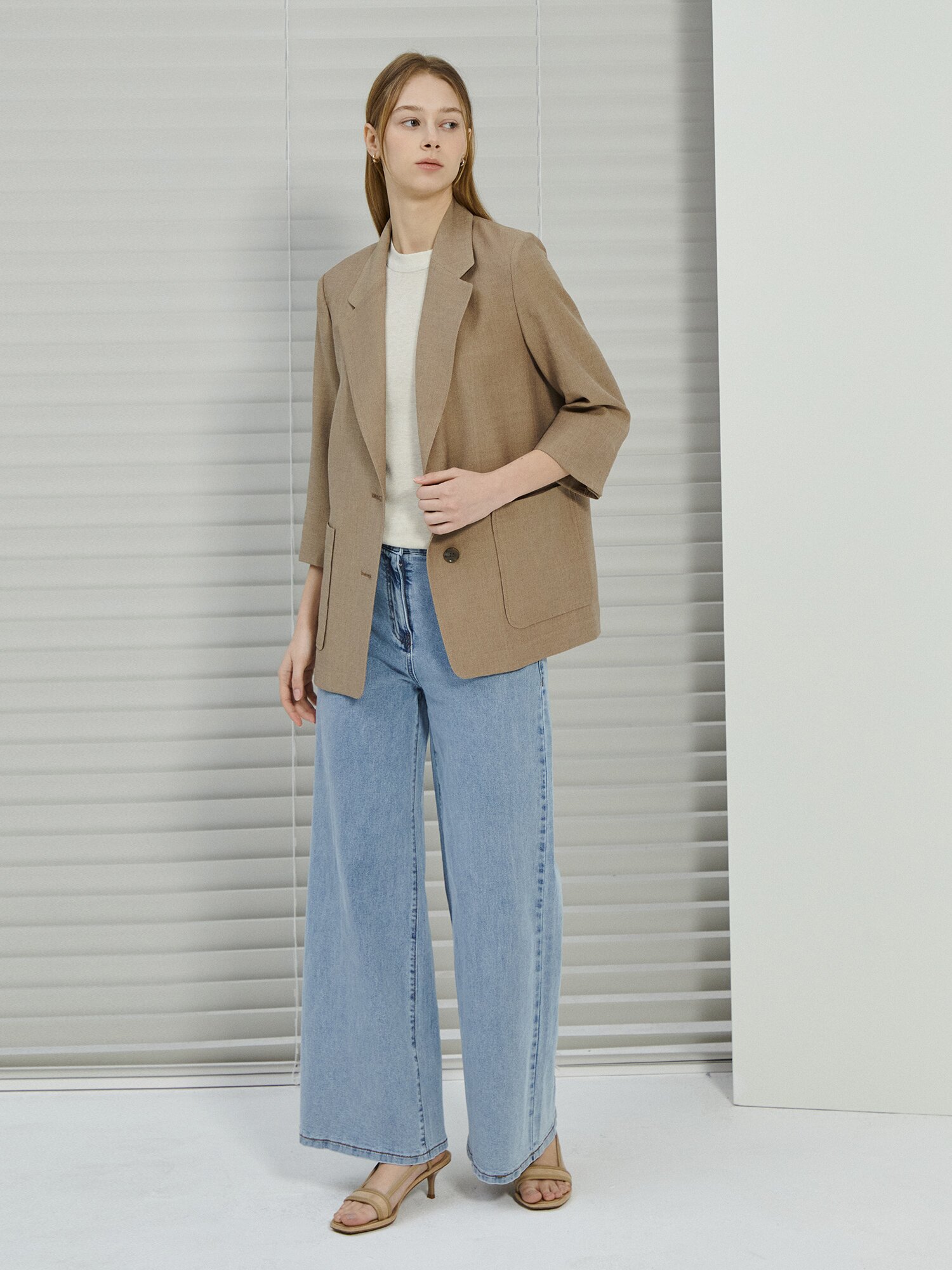 포켓 백 밴딩 와이드 데님 팬츠 (LIGHT BLUE)