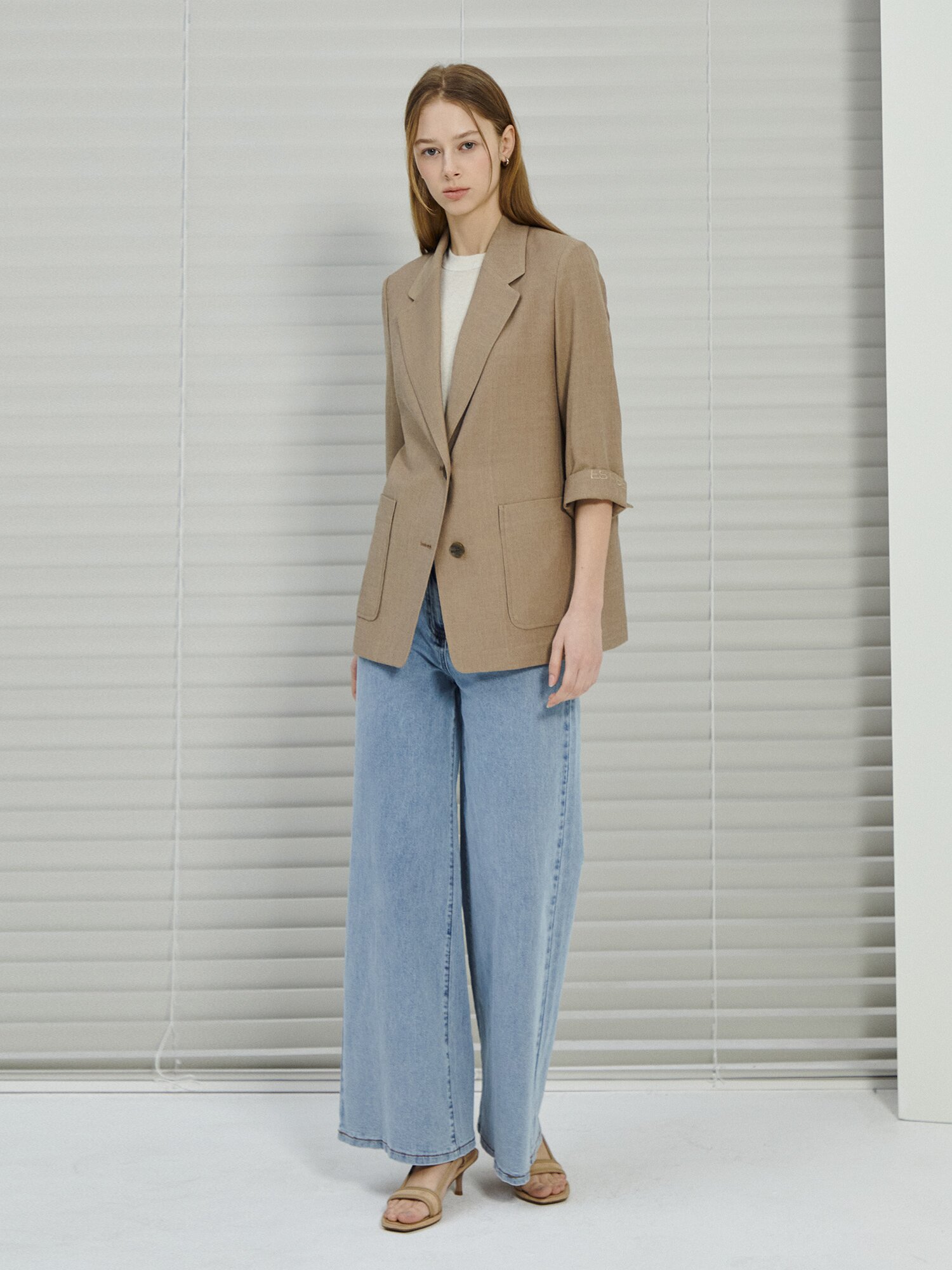 포켓 백 밴딩 와이드 데님 팬츠 (LIGHT BLUE)