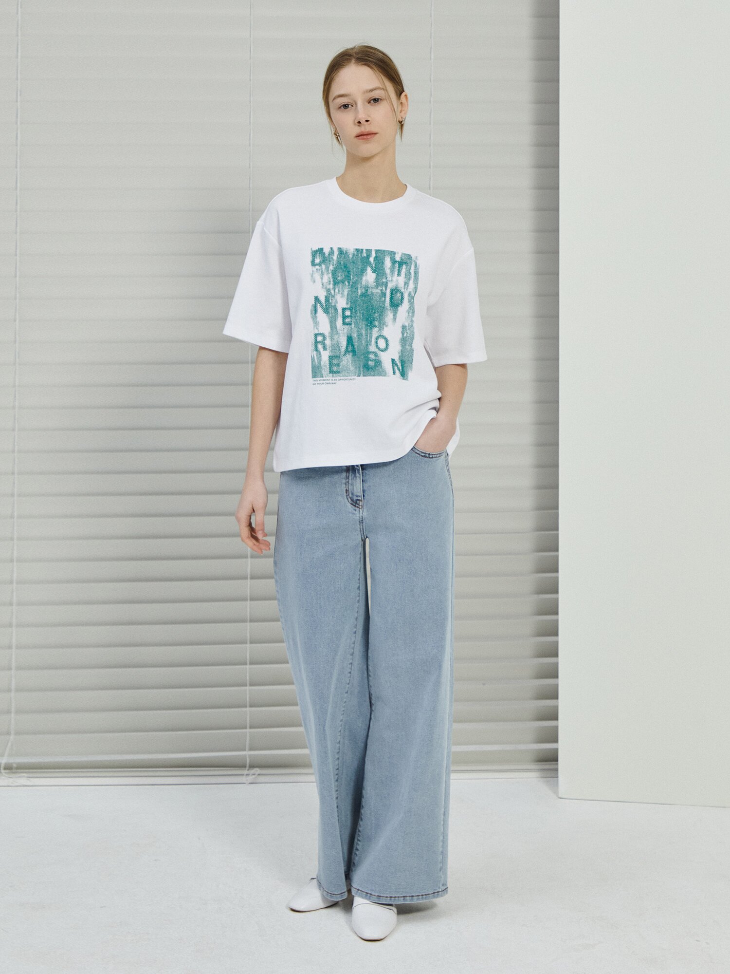 오버핏 코튼 프린트 티셔츠 (GREEN)