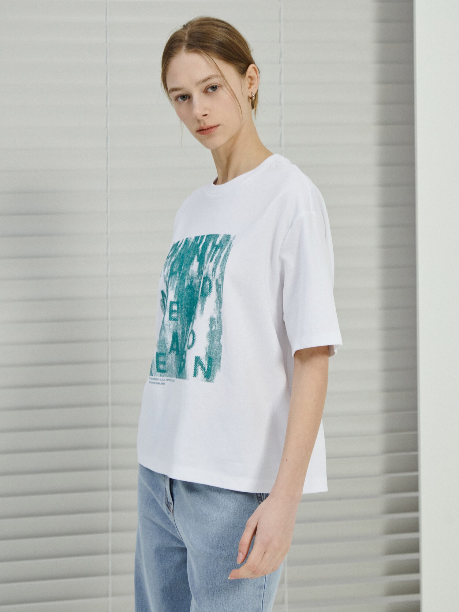 오버핏 코튼 프린트 티셔츠 (GREEN)