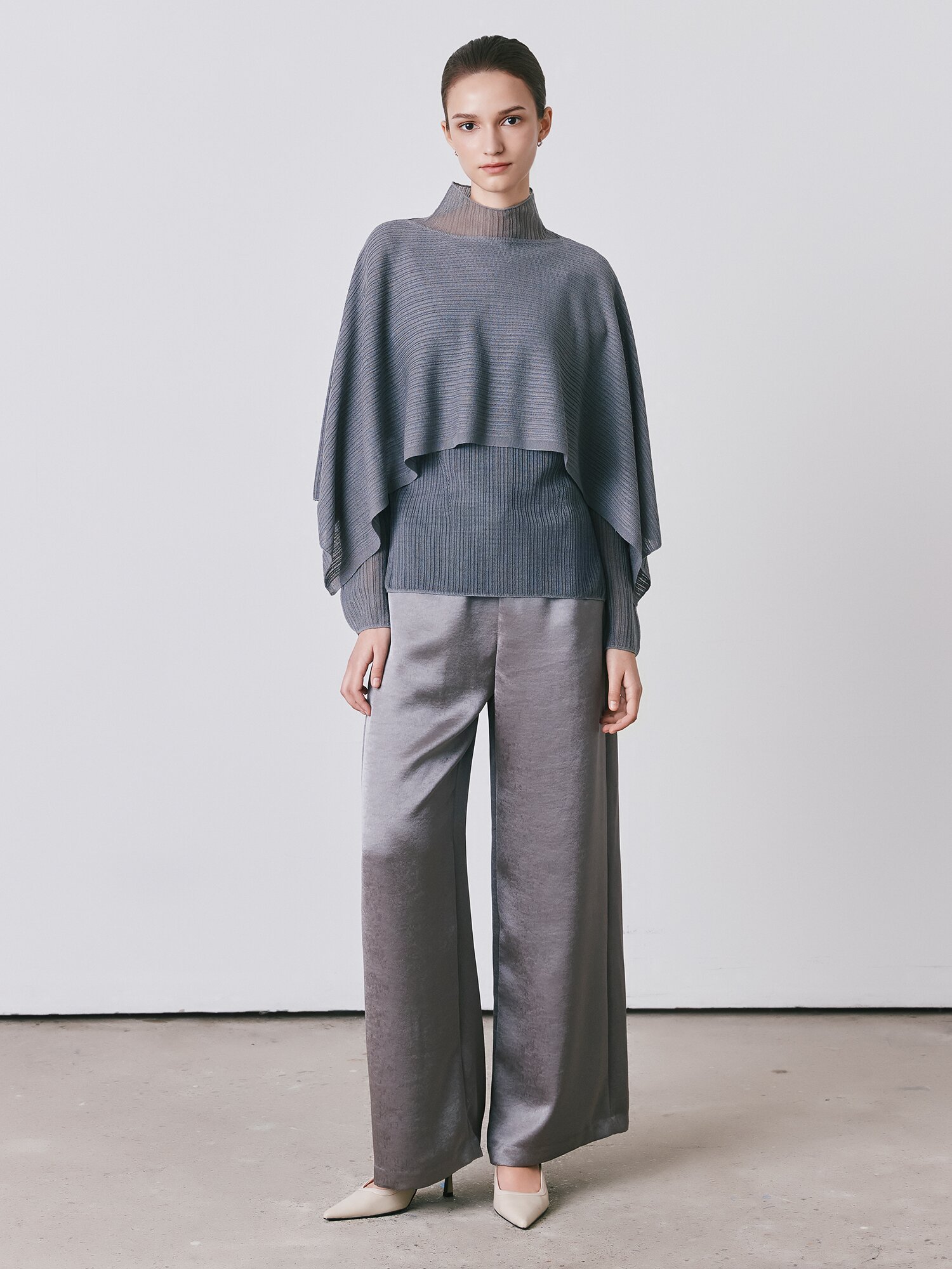 메탈 장식 스트링 밴딩 와이드 팬츠 (GREY)