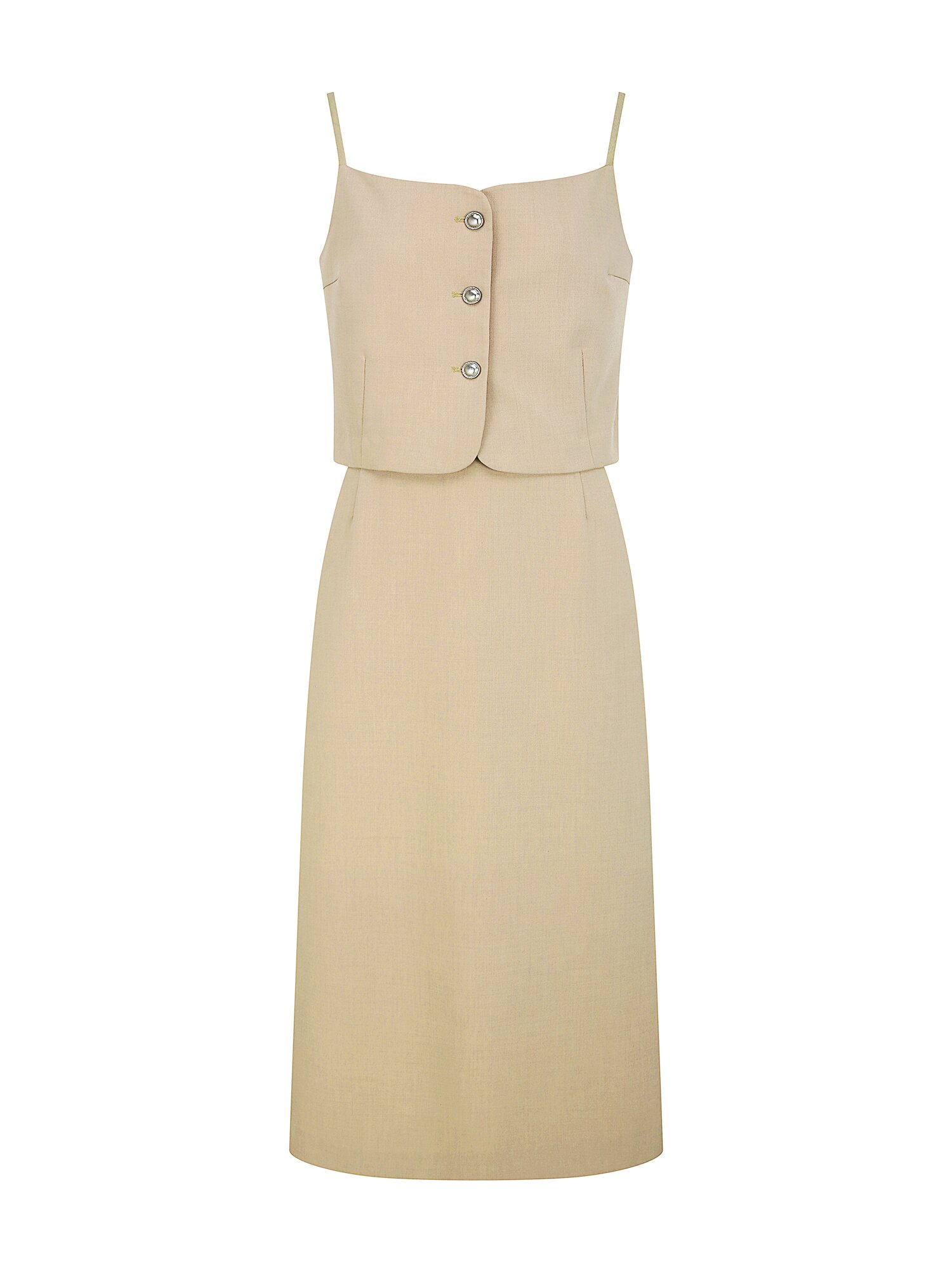 뷔스티에 탑 + 벨티드 A라인 스커트 세트 (BEIGE)