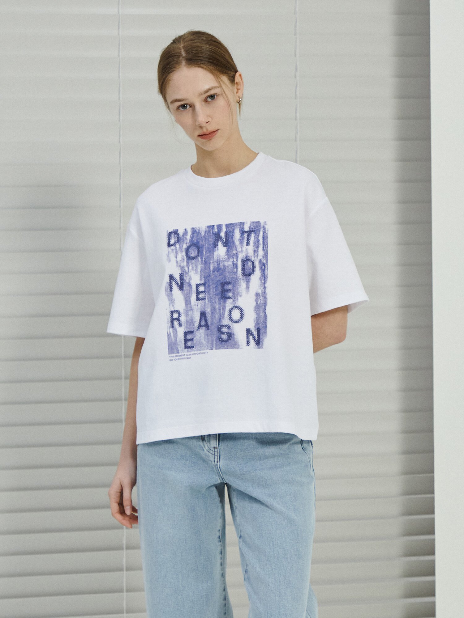 오버핏 코튼 프린트 티셔츠 (BLUE)