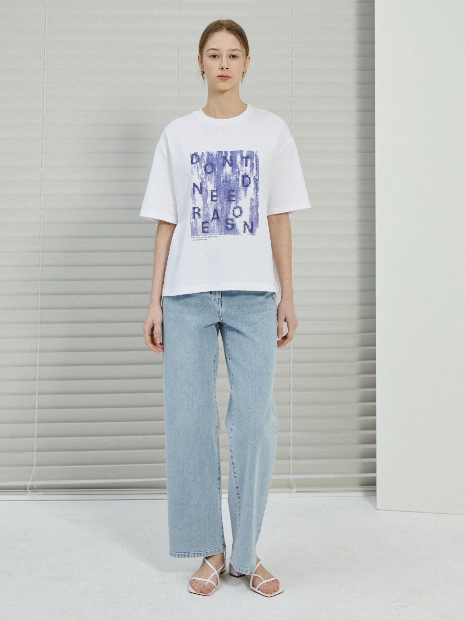 오버핏 코튼 프린트 티셔츠 (BLUE)