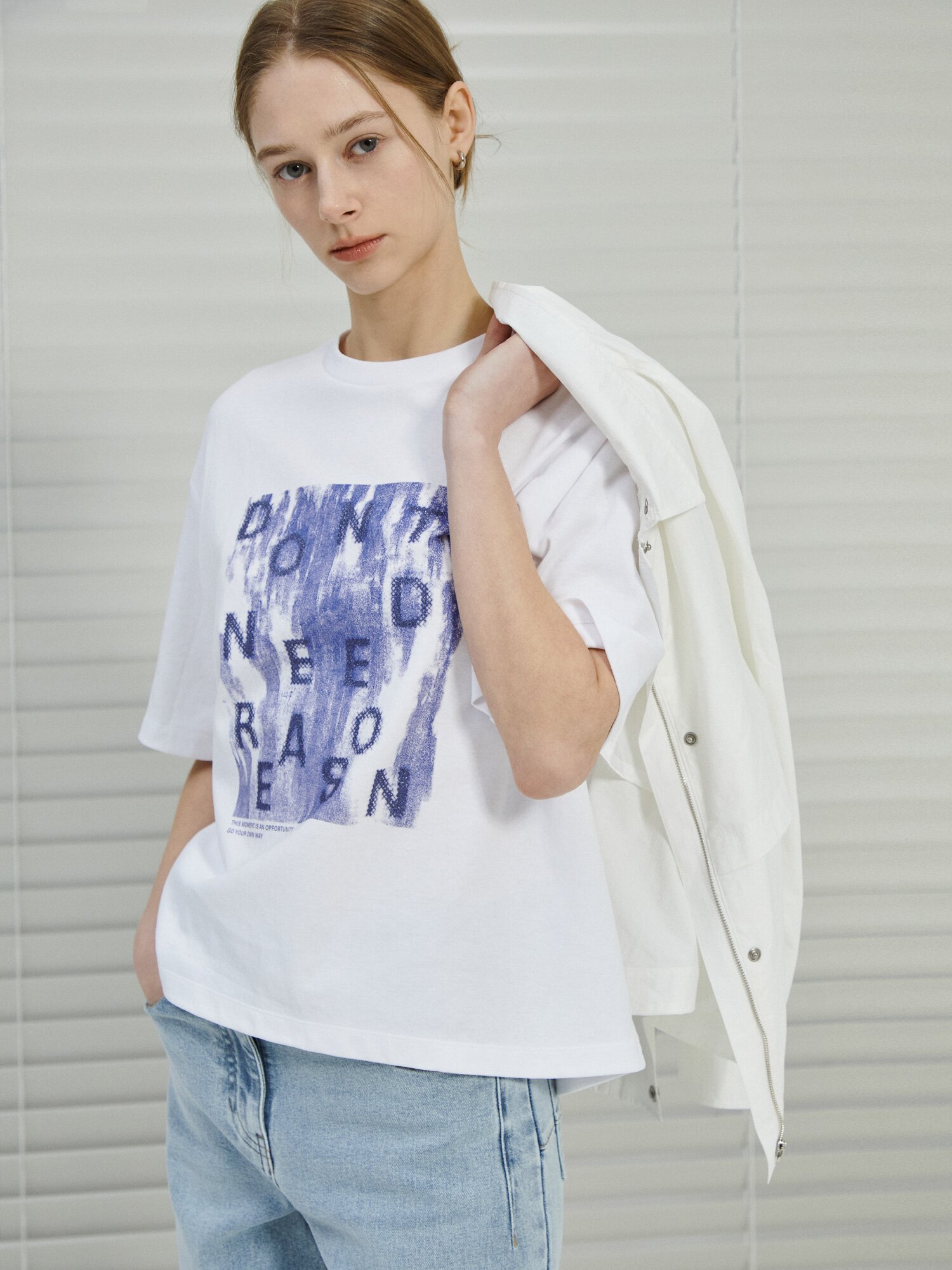 오버핏 코튼 프린트 티셔츠 (BLUE)