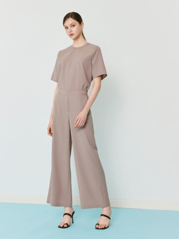 사이드 지퍼 백 밴딩 와이드 팬츠 