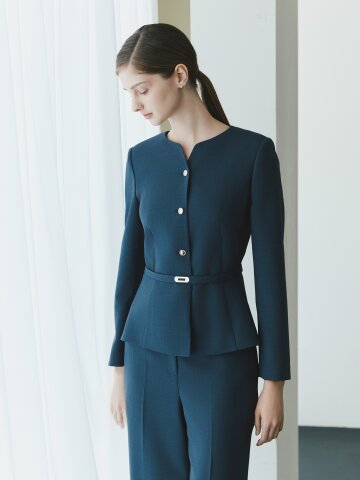 슬릿 라운드넥 페플럼 재킷 