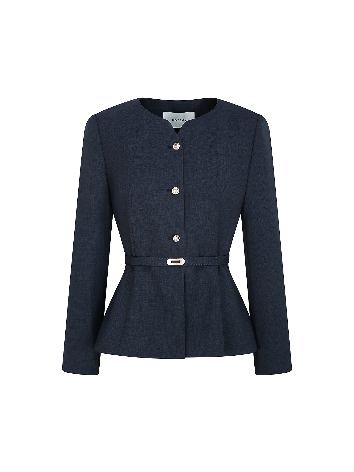 슬릿 라운드넥 페플럼 재킷 (MELANGE NAVY)