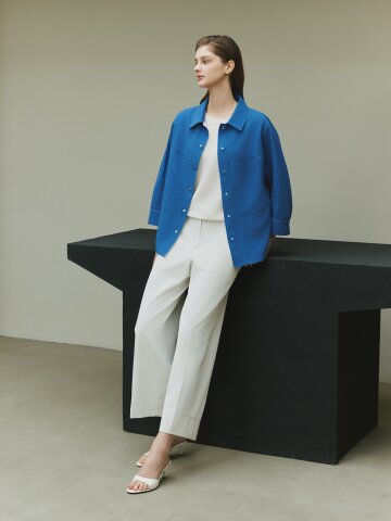 린넨 자수 와이드 크롭 팬츠 